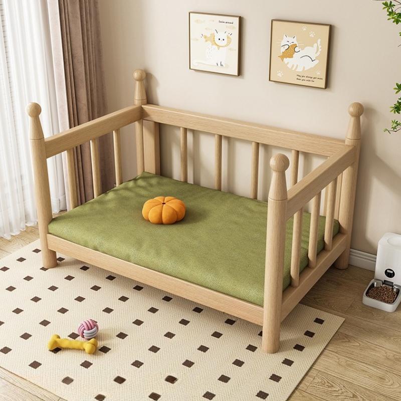 Wooden Dog Bed Modern Durable Dog Bed Headboard All Season Safety Dogs Beds Removable Mattress Dampproof Teddy Stylish Cat Nest