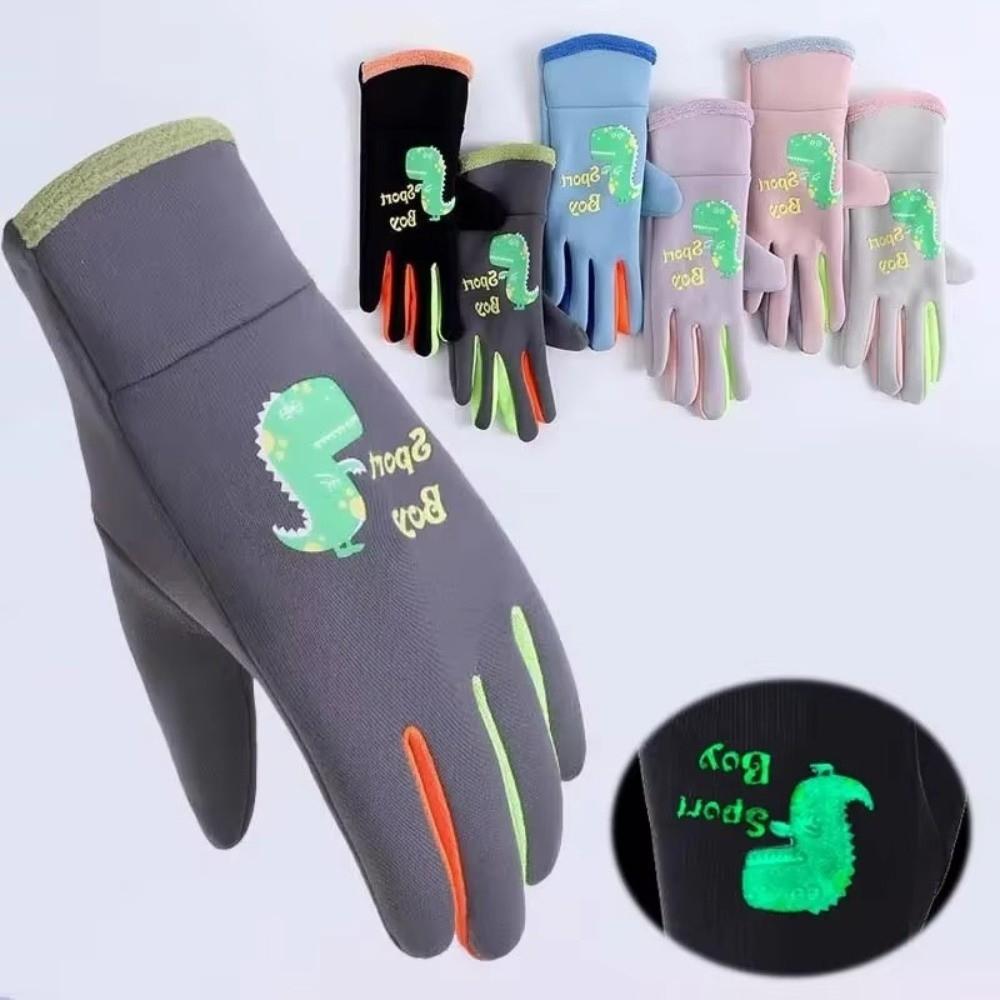 Cartoon Full Finger Gloves Nightlight Snowboard Mittens New Children Ski Gloves  Outdoor Sports