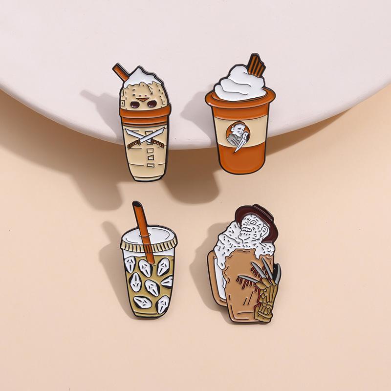 Unique Geometric Skeleton Cup Ice Cream Brooch Pin For Halloween Fashion Accessory