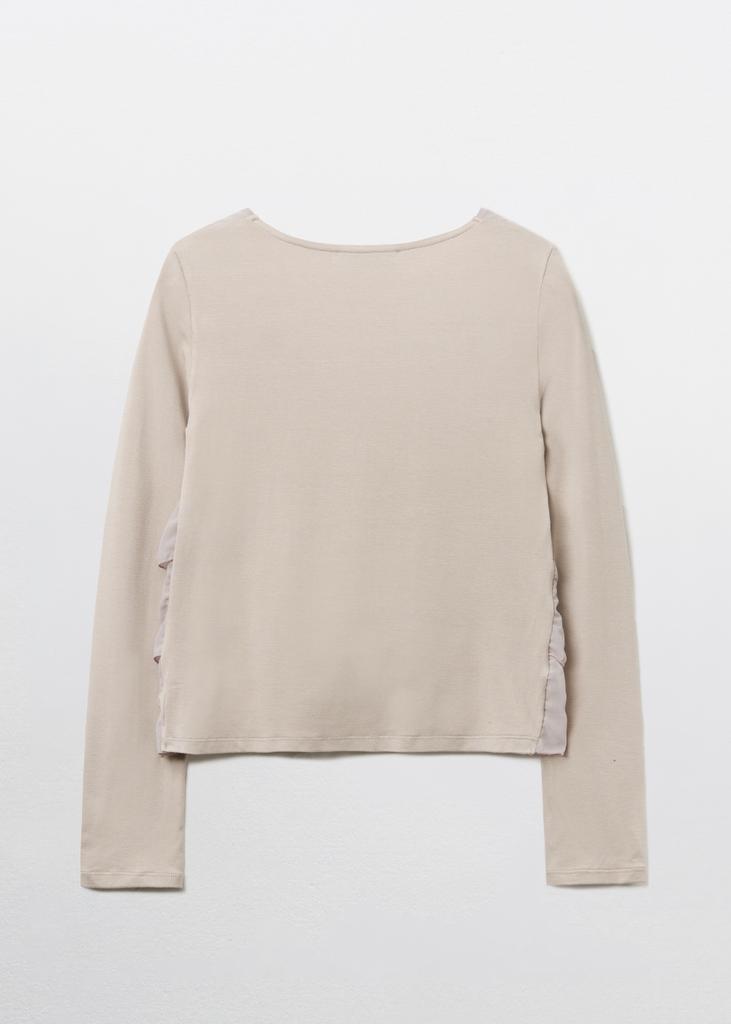 Pibeuseupibeuseu Tiered Ruffle Long Sleeve Top / Beige
