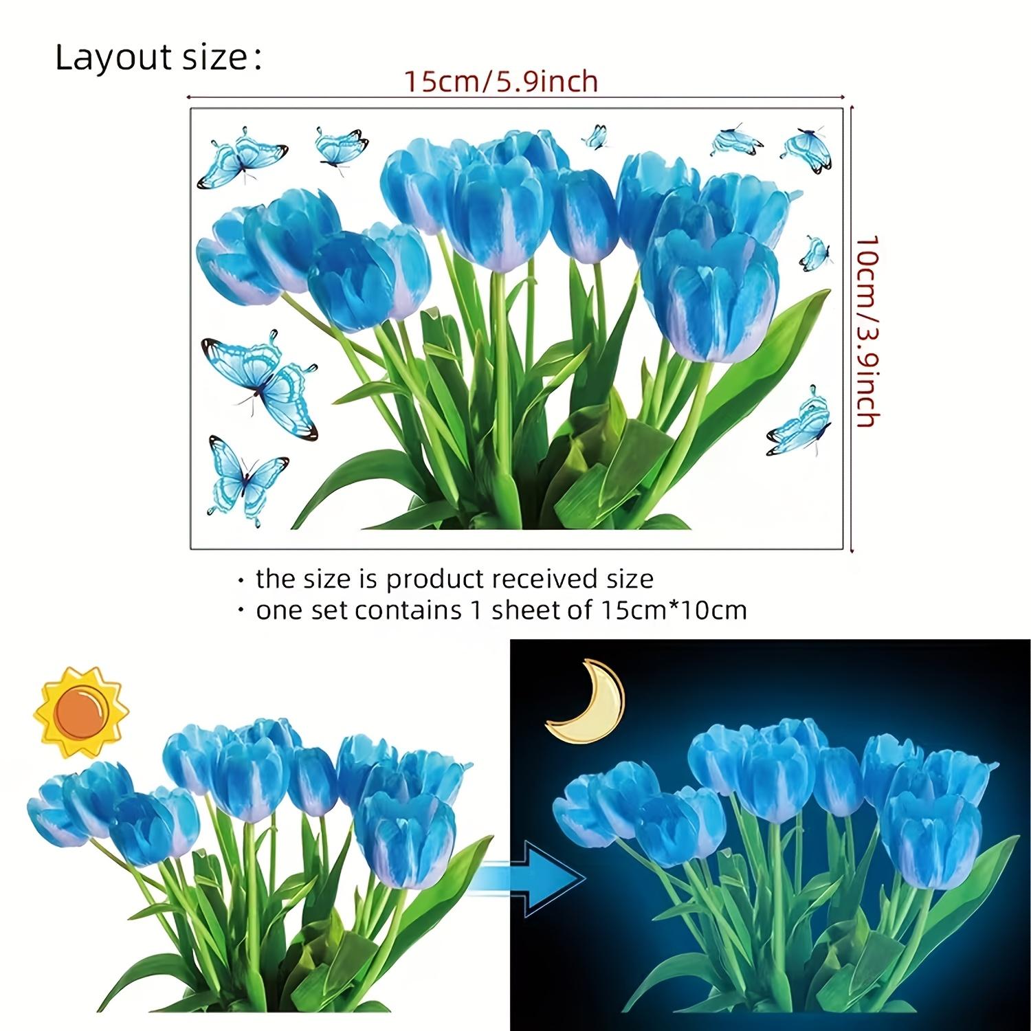 

1pc Glow-in-the-Dark Blue Tulip Wall Sticker, Suitable for Bedroom, Living Room, Study Decoration, Fluorescent Sticker синий