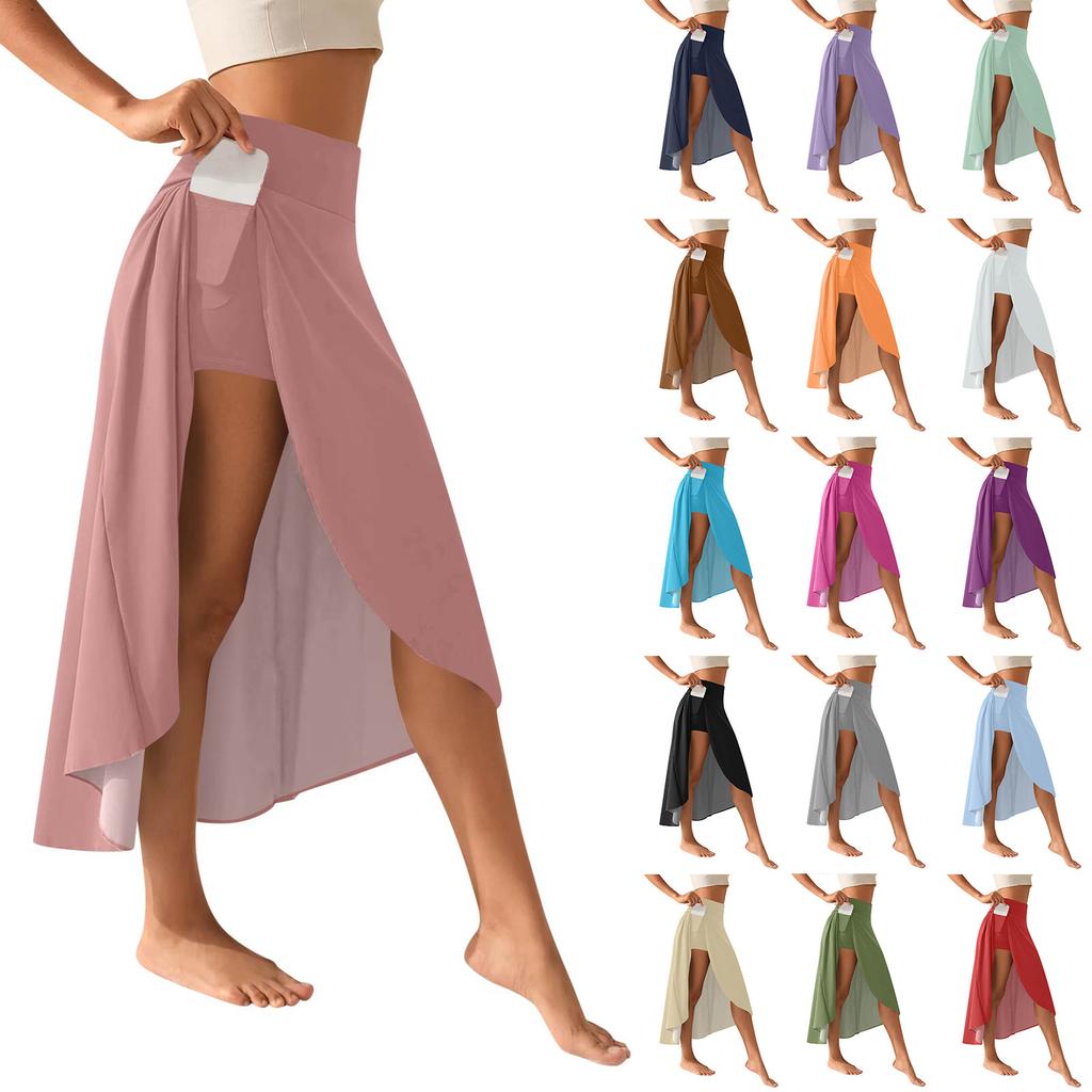 Women's Fashion Casual Solid Colour Slit Ruffle High Waist Fluttering Shorts Skirt