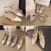 2025 French fairy style pointed high heels new summer temperament versatile thick heel single shoes with skirt women's shoes