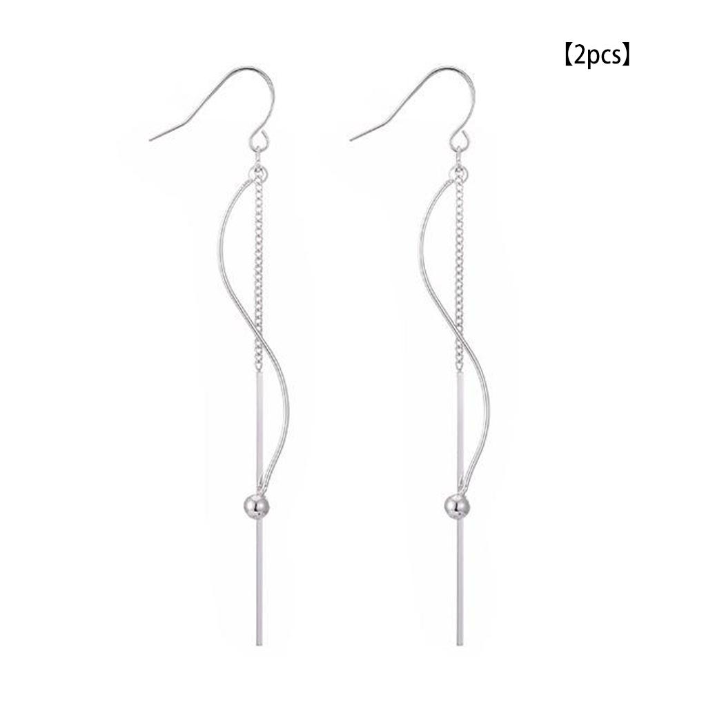 2 Pieces Silver Ear Hook Bead Long Earring Jewelry Dangle Universal Fashion Accessory Earrings for Party Wedding