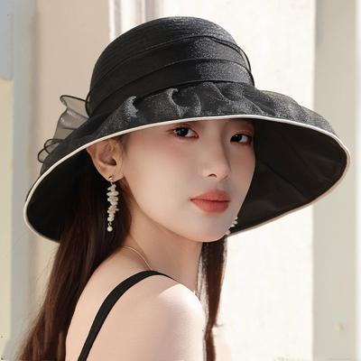 Elegant Organza UV Protection Hat Summer Ladies Outdoor Flower Sun Hat Mom's Hat