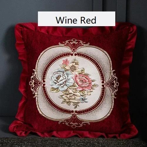 

Jacquard Flower Cushion Pillowcase Retro European Style Living Room Sofa Backrest High Precision Embroidery Cushion Cover 45*45 45x45cm вина червоного кольору