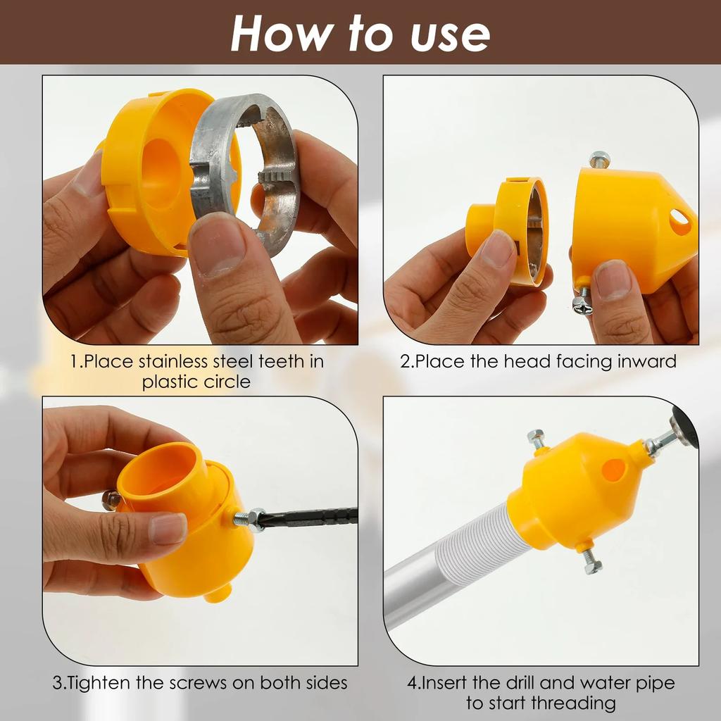 PVC Thread Maker Tool Efficient Pipe Threader Plumbing Tool Reusable Plastic Pipe Threader with 3 Dies Plumbing Round Die Water