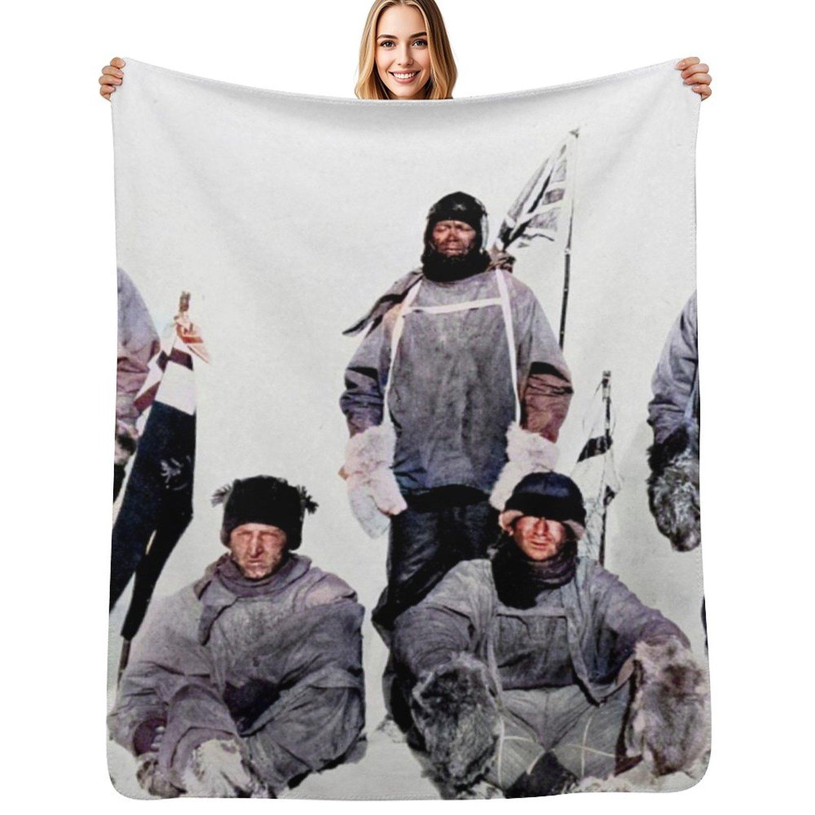 Scott s party at the South Pole 1912, Throw Blanket Color Fast Cozy Throw Blanket Size: 75*100cm, Weight: 230 GSM