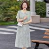 Elegant Summer Floral Two-Piece Dress for Women - Short Sleeve Skirt for Young, Middle-Aged, and Elderly Mothers