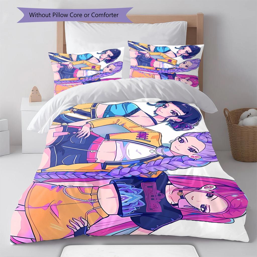 Pościel z wzorem Łowców Demonów K-pop, Zestaw kołdry Poszewka na kołdrę Poszewka na poduszkę Domowy prezent urodzinowy (1 * poszwa na kołdrę + 2 * poszewki na poduszki, bez rdzenia)