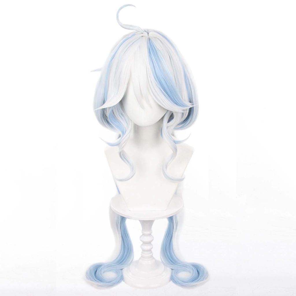 White and Blue Long Full Wig for and Comiket School and Cultural Includes Wig Net and Cosplay Accessories Wig, Heat-Resistant, Games, Cosplay,