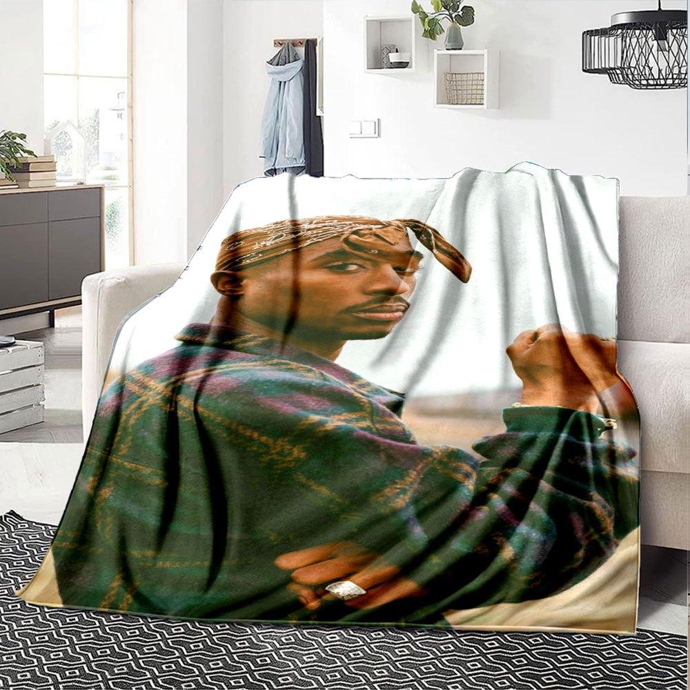 1 Stück 2Pac Hip Hop Decke Weich Leicht Ganzjahres Mehrzweck Überwurf für Sofa, Bett, Büro & Picknicks, Französischer Stil mit Ikonischem Albumcover & Zitaten