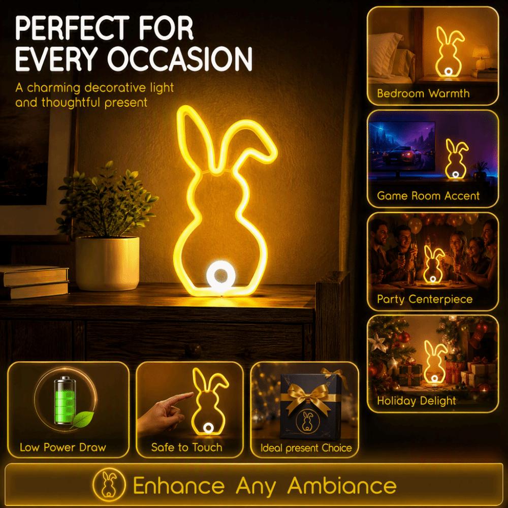 USB Battery Powered Bunny Neon Light Plastic LED Bunny Night Light Easter Bunny Sign  For Business