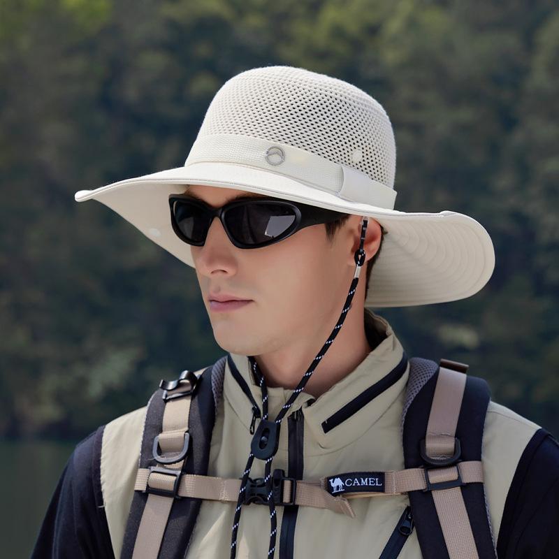 Summer Hollow Breathable Sunscreen Hat Men's Outdoor Mountaineering Fishing Sun Hat Fashion Big Head Circumference Bucket Hat