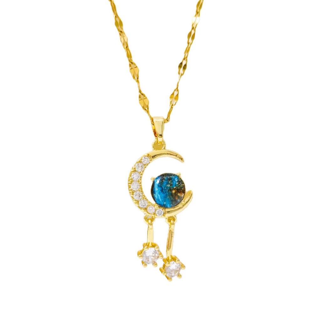 Women's Zircon Moon Planet Pendant Necklace - New Luxury Titanium Steel Design