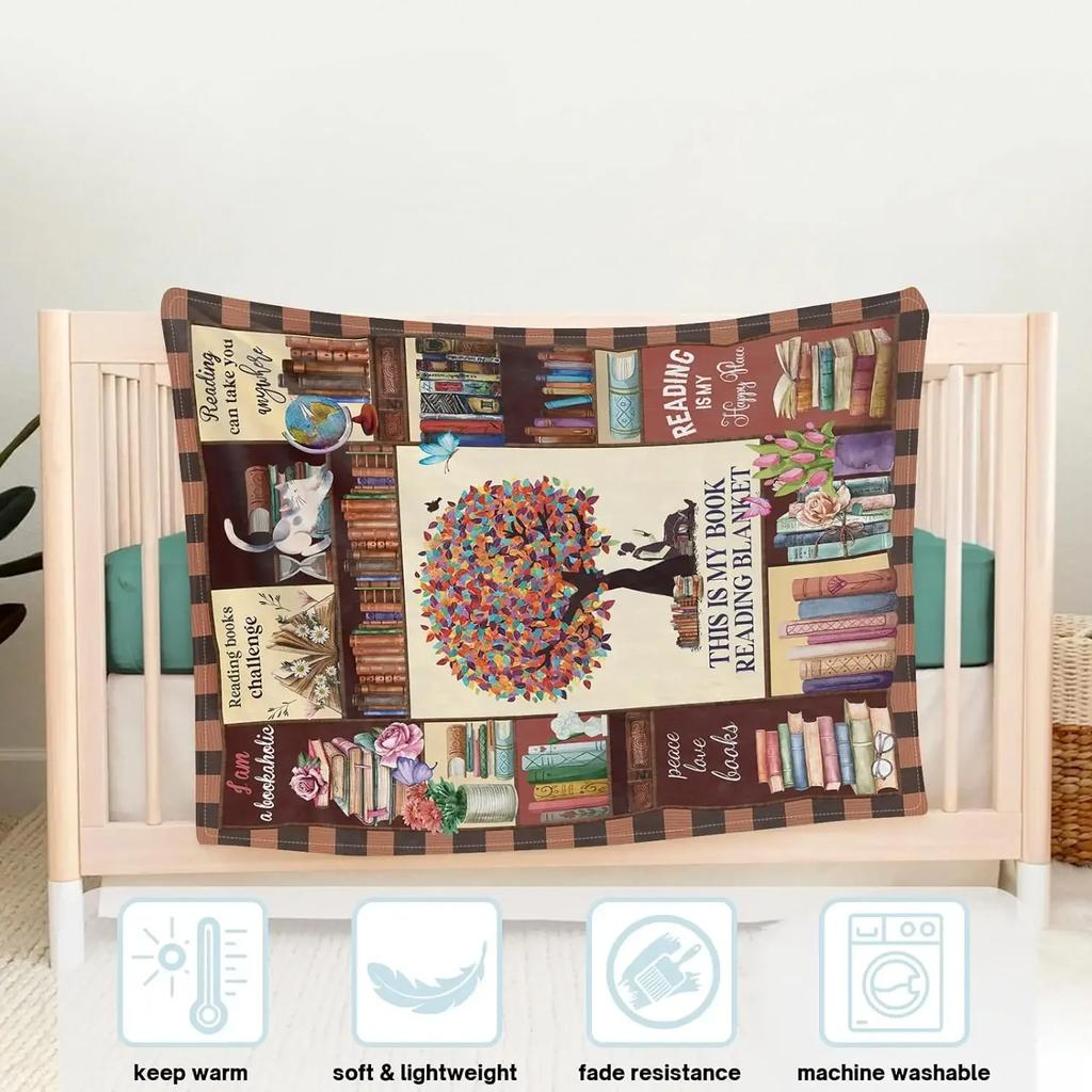 Reading Blanket for Book Lovers, Soft Lightweight Kids Blanket, Librarian Gift, Bookworm Gift Blanket, Blankets for Beds