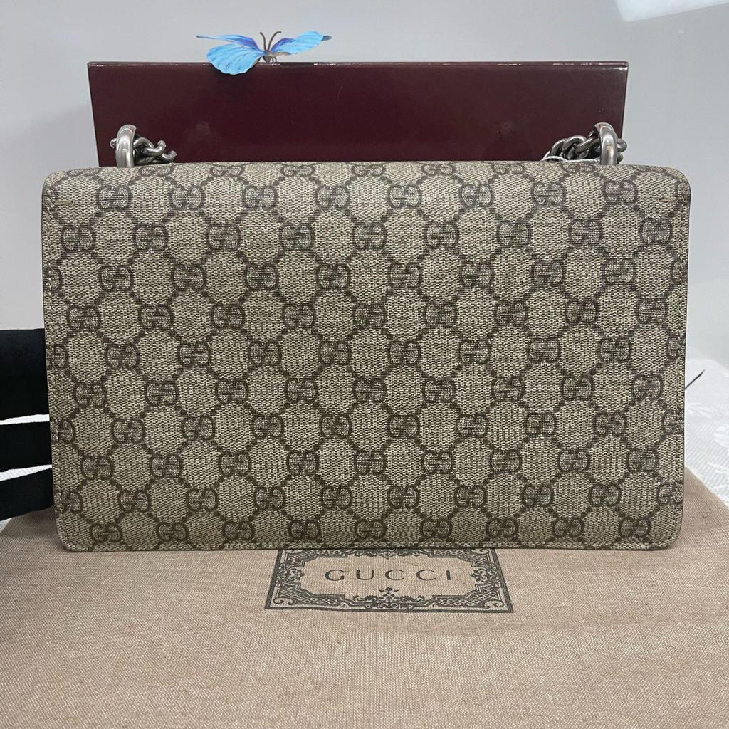 [Pre-Owned] Dionysus Chain Tiger Head Buckle Logo Canvas And Leather Shoulder Bag Small - Very Good #39E26M