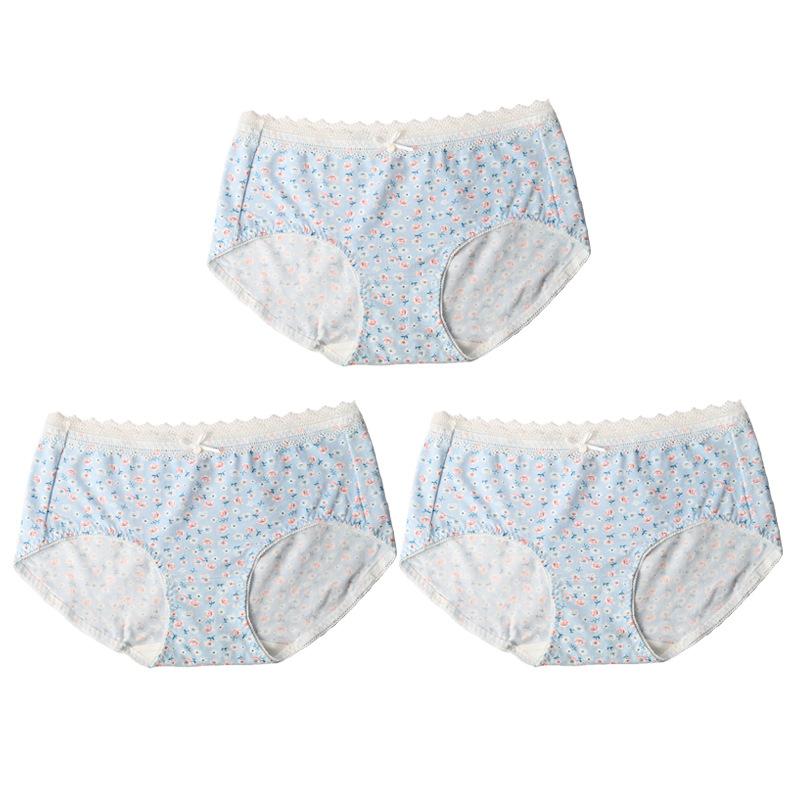 Spodní prádlo třídy A Vysoce elastické antibakteriální kalhotky se středním pasem pro ženy Květinové kalhotky s krajkovým potiskem Pohodlné prodyšné kalhotky
