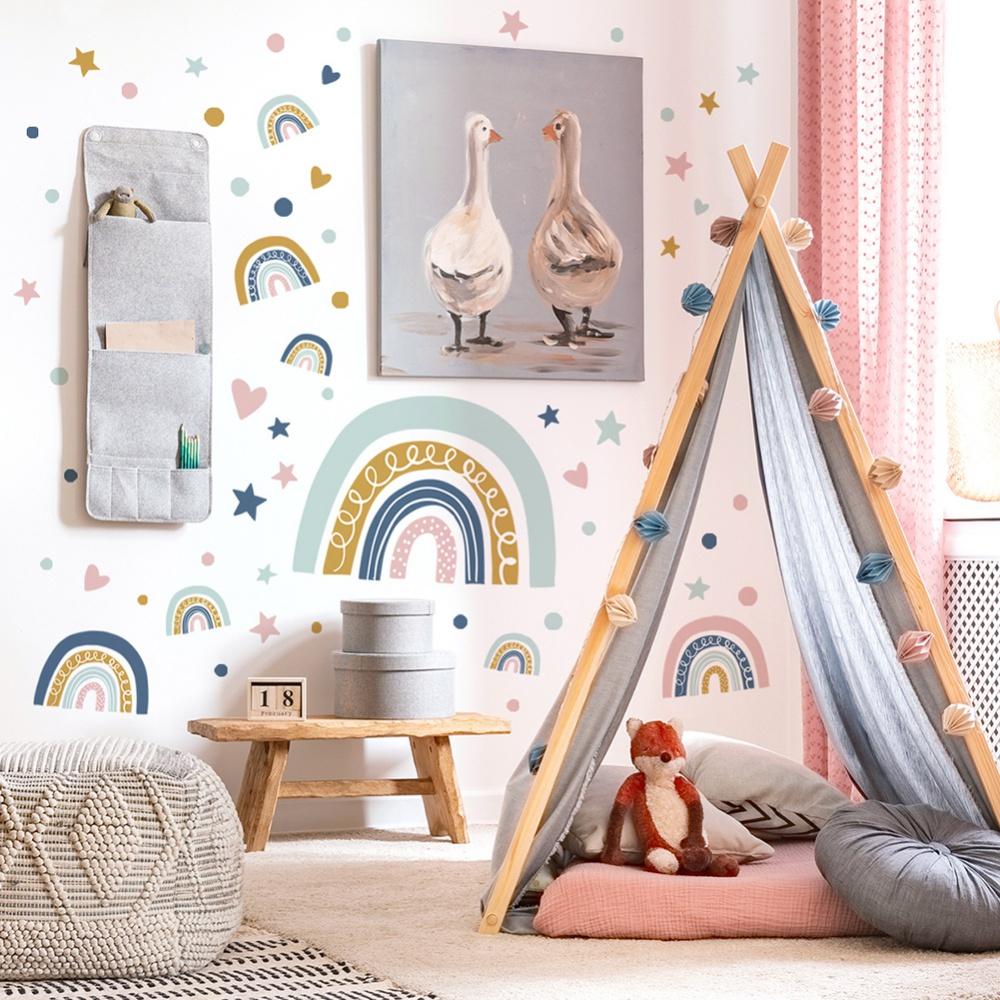 Wall Sticker Rainbow Stars Peel And Stick Girls Bedroom Playroom Decals