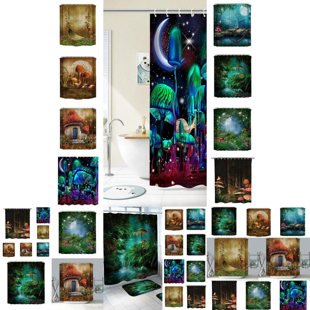 Verträumter Waldpilz Schaukel Polyester Digital bedruckter Duschvorhang