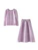 Miyake Women's Pleated Skirt & Top Set - Spring Collection, Solid Color