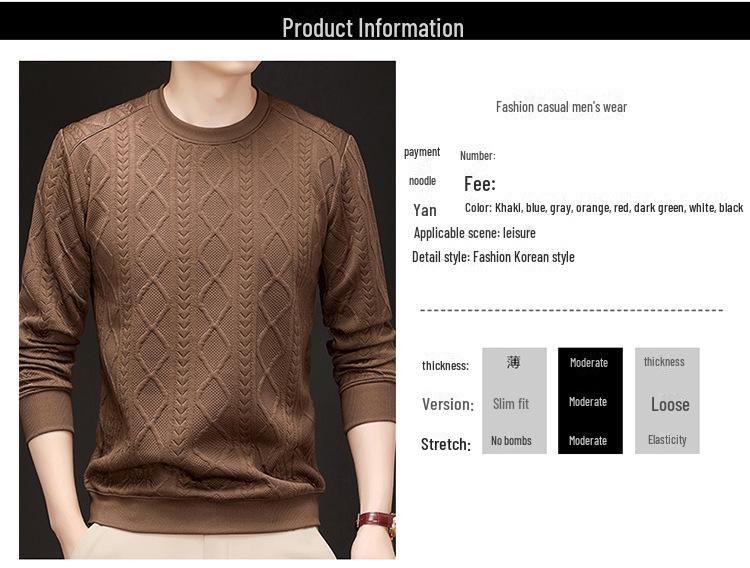 Men's Solid Color Pullover Sweater - Long Sleeve, Casual Round Neck T-Shirt