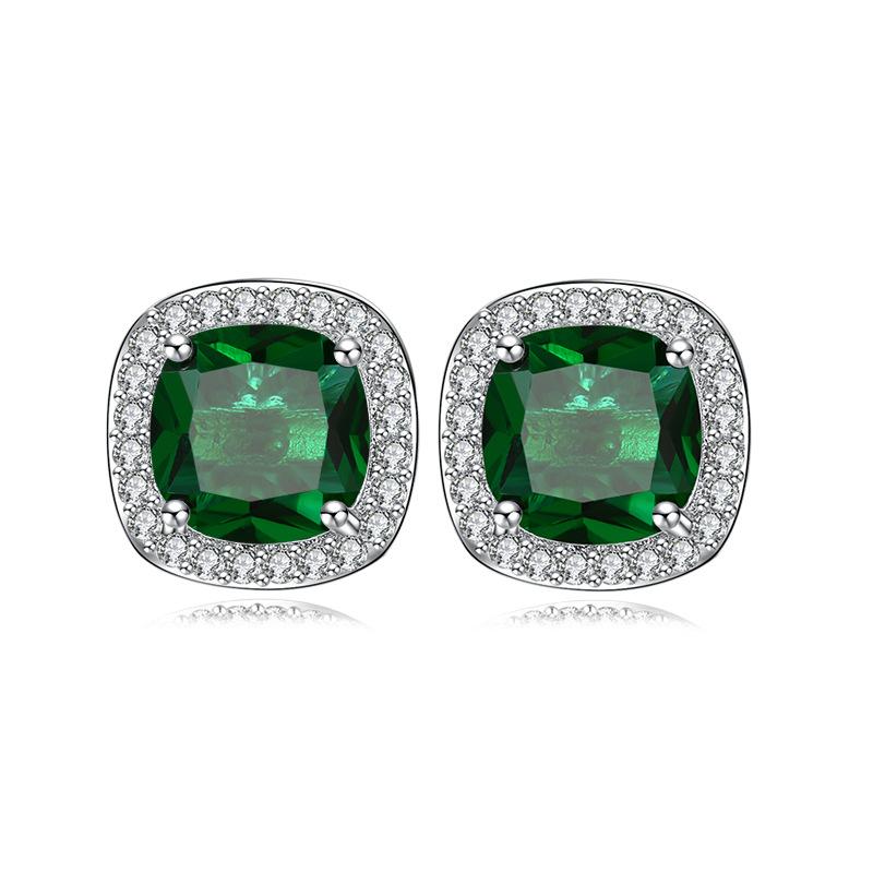 

Classic Wedding Stud Earrings For Women Dazzling Micro Crystal Paved Pink Square Zirconia Romantic Tiny Earring Piercing Jewelry зелений