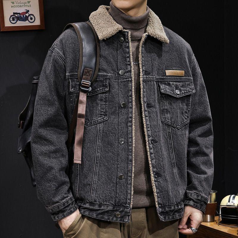 

Men s Trendy American Retro Denim Jacket with Lambswool Lining - Warm and Stylish Winter Coat 4XL (176-190 Jin)