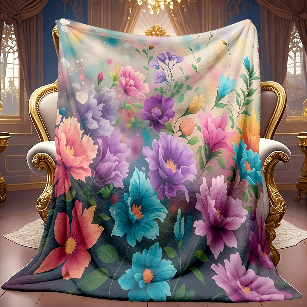 Floral Pattern Blanket Soft High-Definition Digital Print All-Season Cooling Blanket Soft Breathable 100% Polyester Perfect Gift for Family and Friend