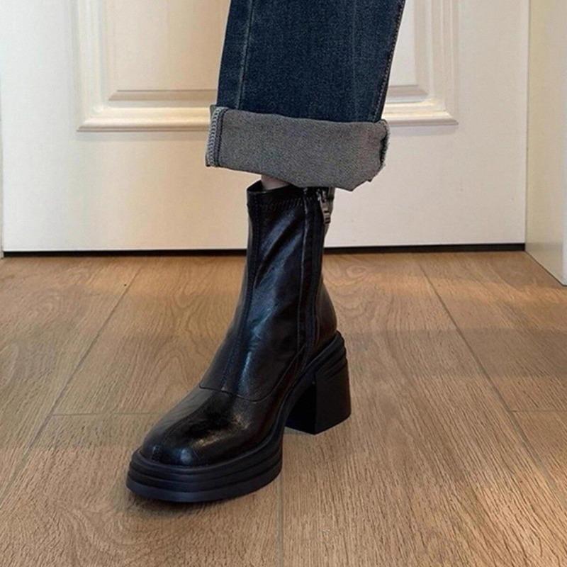 

Soft Leather Shoes, Thick-soled Ankle Boots, Women s Autumn and Winter New Style Boots, Retro Boots, High Heels 40 чорний