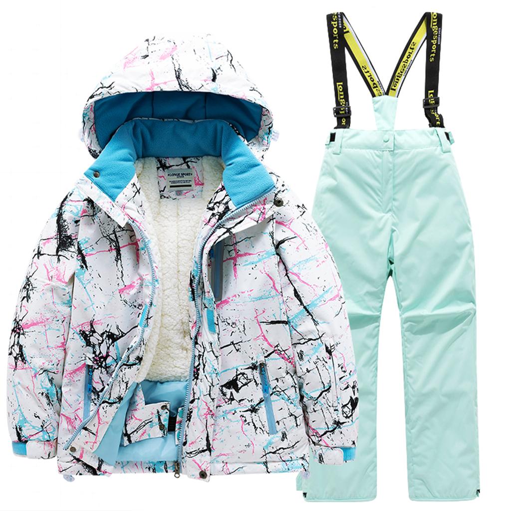 Children's Fashion Skiwear Set Boys' And Girls' Thickened Waterproof Warm Ski Suit Jacket And Trousers Outfit Set