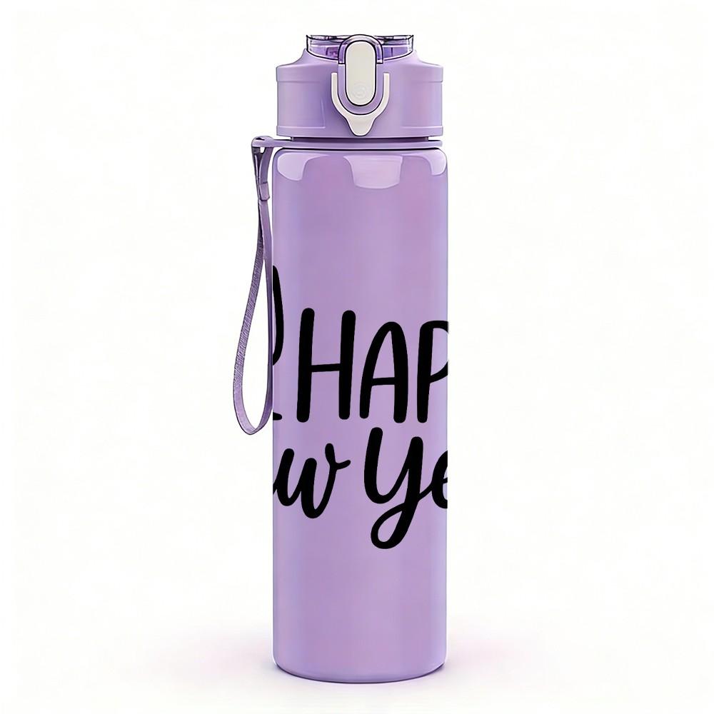 1PC Happy New Year Wine Glass 750ml Color Plastic Sports Water Bottle Leakproof Flip Straw Lid Suitable for Sports Office Home Use