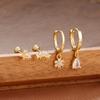 4PCS Luxury Star Moon Stainless Steel Zircon Stud Earrings Set For Women Simple Flower Earring Classic Huggie Daily Jewelry