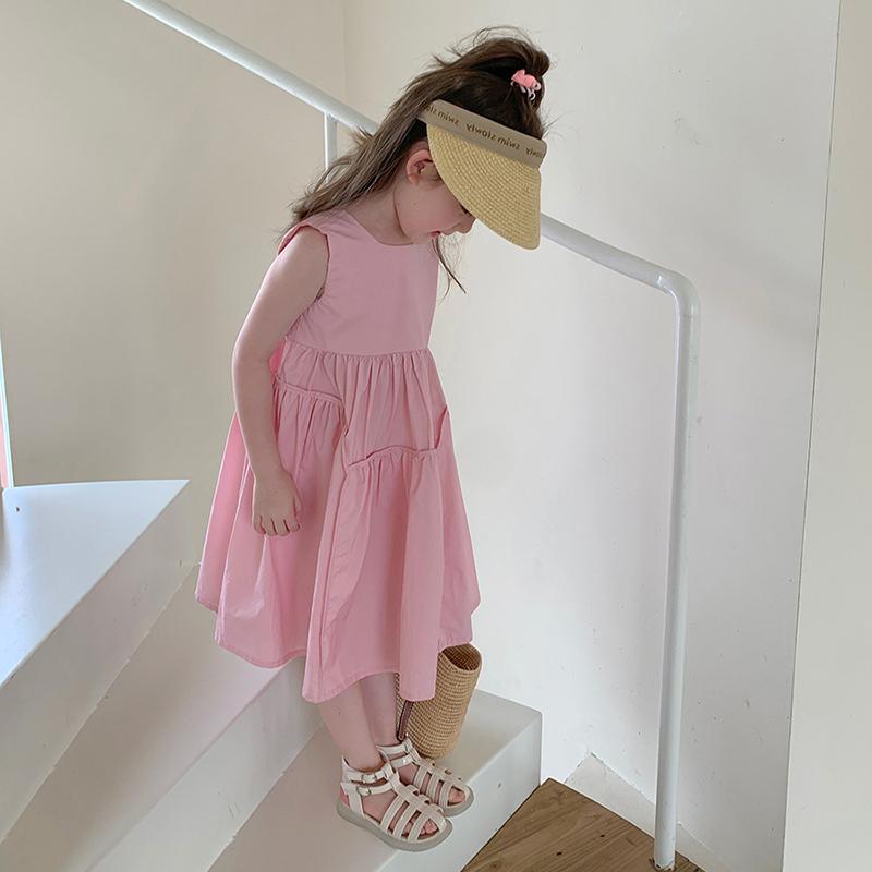 Dívčí jednobarevné šaty bez rukávů Roztomilé princeznovské šaty