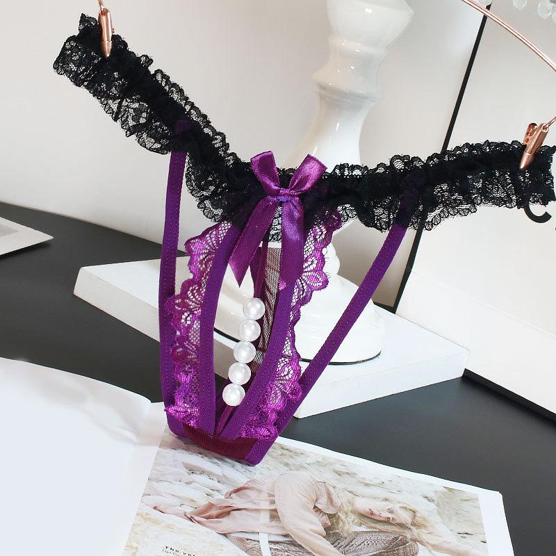 Transparent Women's Panties Sweet Underwear Open Crotch Thongs Embroidery Sexy Lingerie Erotic Beaded G-Strings T-Back