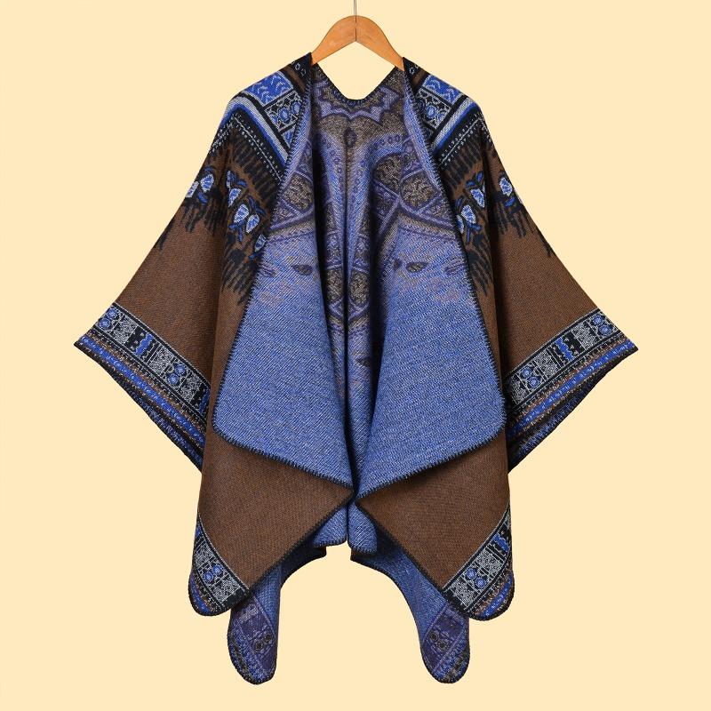 Women's shawl new abstract pattern thickened split-end dual-purpose shawl hot-selling cape