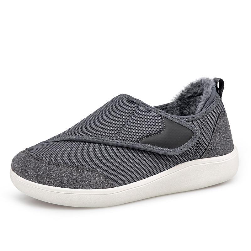 Wide Toe Box Elderly Warm Shoes Men Women Hook & Loop Plush Walking Shoes Winter Casual Cotton Footwear Size 35-46