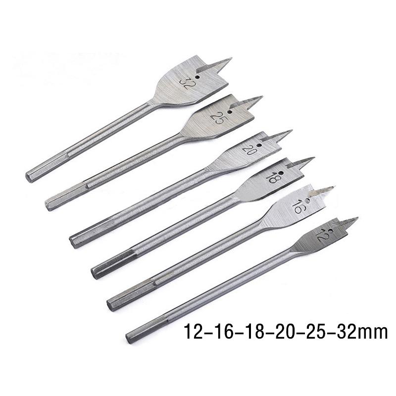 6-teiliges Set Titan-Sechskantschaft-Spatenbohrer Flachbohrer Holzbohrer 3-Punkt-Holzbearbeitungsöffner Elektrowerkzeuge Lochsäge 10-32 mm
