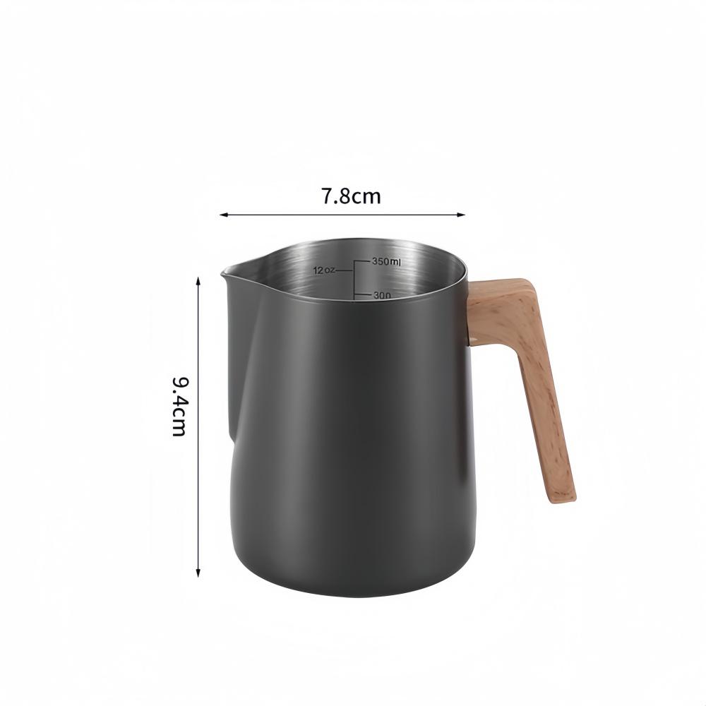 Coffee Milk Frothing Pitcher Jug 304 Stainless Steel Precision Scale Anti-scald Wood Grain Handle Professional Coffee Utensils