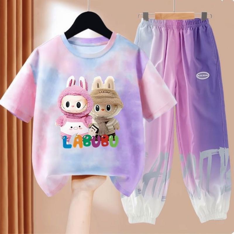 LBB Girls' Dopamine Set Summer Children's Fashionable Short-sleeved T-shirt Ice Silk Set