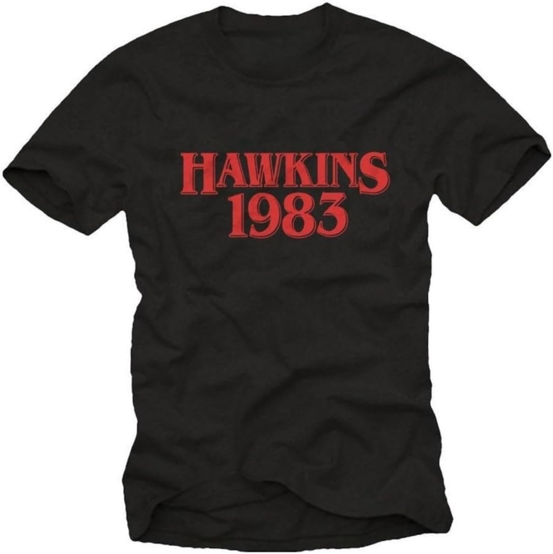 Men s Hawkins 1983 Graphic Black Tee Vintage Style T-Shirt Herren Black S