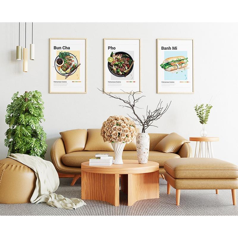 Pôster Minimalista de Comida Vietnamita Banh Mi Bun Cha Goi Cuon Banh Xeo Cao Lau Pintura em Tela Arte de Parede Imagem Decoração de Cozinha Casa