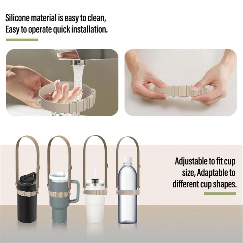 Water Bottle Handle Silicone Sling Holder With Shoulder Strap Fit Most Bottles Universal Bottle Lanyard Adjustable Strap