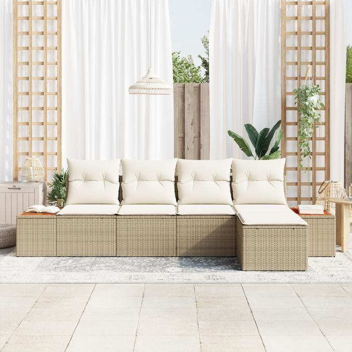 VidaXL Ensemble de canapé de jardin 5 pièces avec coussins beige en poly rotin 3348067