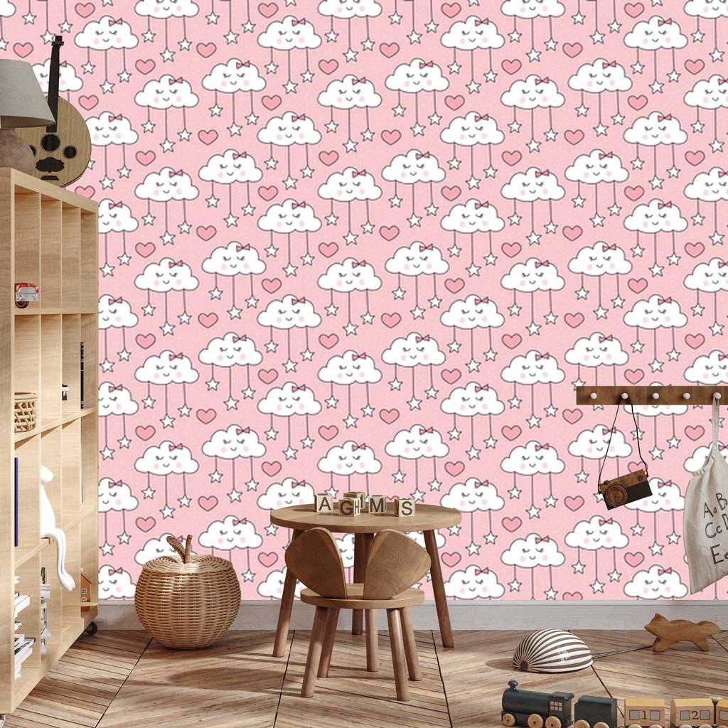 Sleeping Clouds, Hearts and Stars Wallpaper for Living Room and Bedroom 50x1000