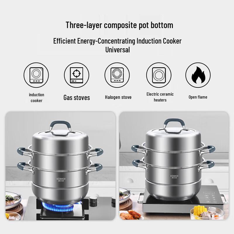 KOBACH 28cm 3-lagiger Dampfgarer aus 304 Edelstahl