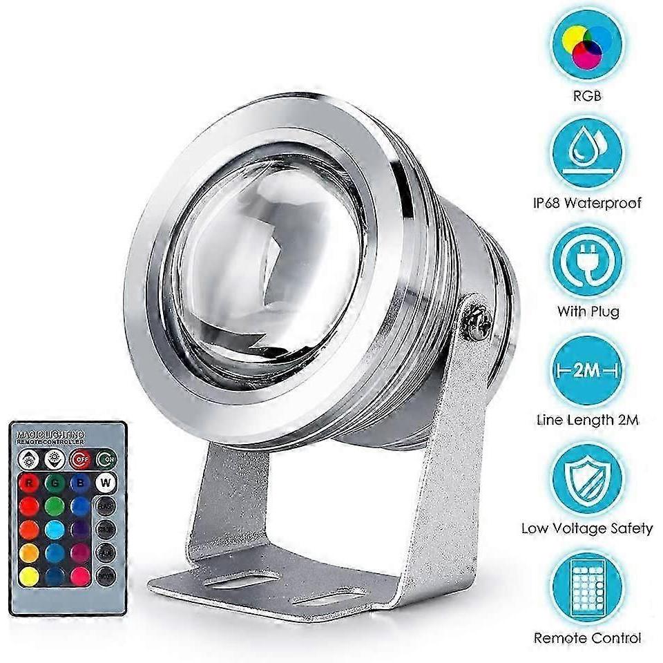LED Submersible Floodlight, IP67 Waterproof RGB Underwater Light, 10W LED Spotlight for Fountain Pool Outdoor Garden Lighting Silver