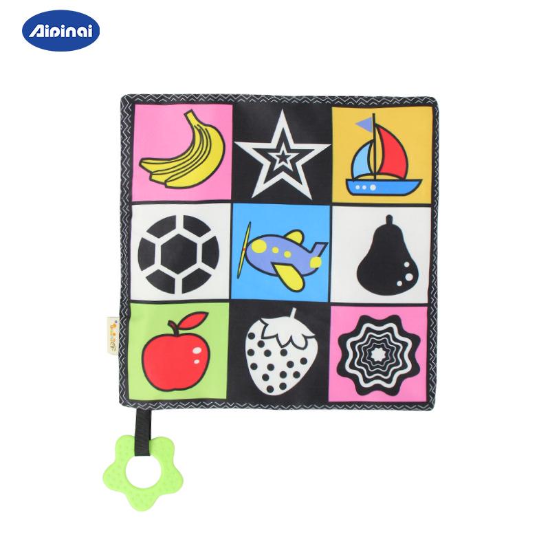 Aipinqi Baby Comfort Toy: Black & White Square Towel with Teether Ring