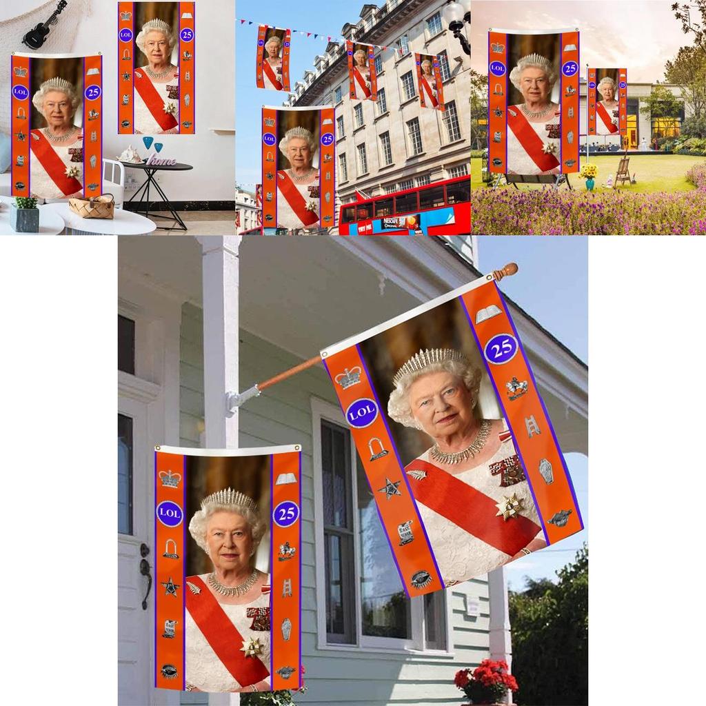 Premium Queen Elizabeth II Platinjubiläum Flaggenbanner Elegante Trauerdekoration für Zuhause und Garten