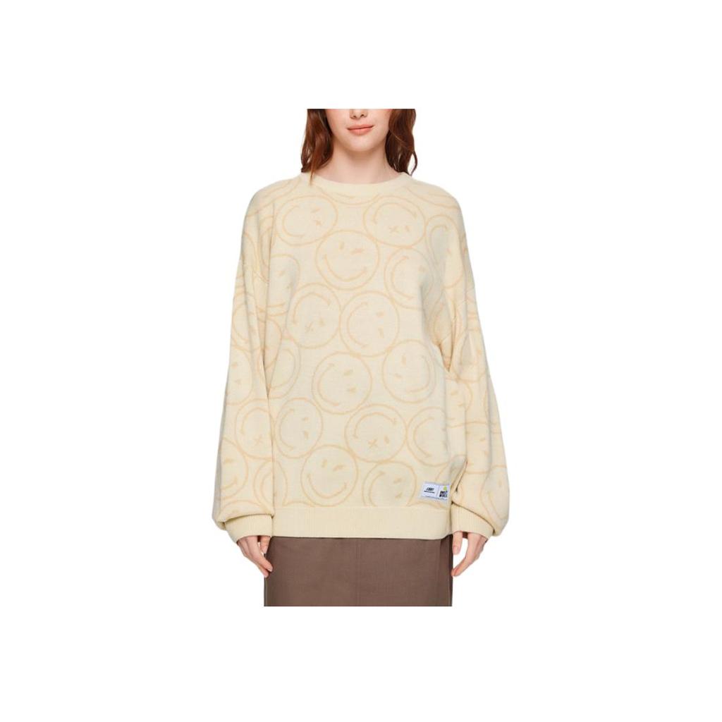 Skechers Smiley Face Knitted Crew Neck Long Sleeve Sweatshirt Unisex sweatshirt Off-White L424U232-059Y